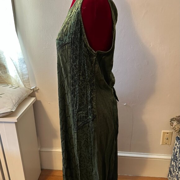 Magic Wms Olive Green Long Embroidered Sleeveless Dress size Med - Picture 4 of 10